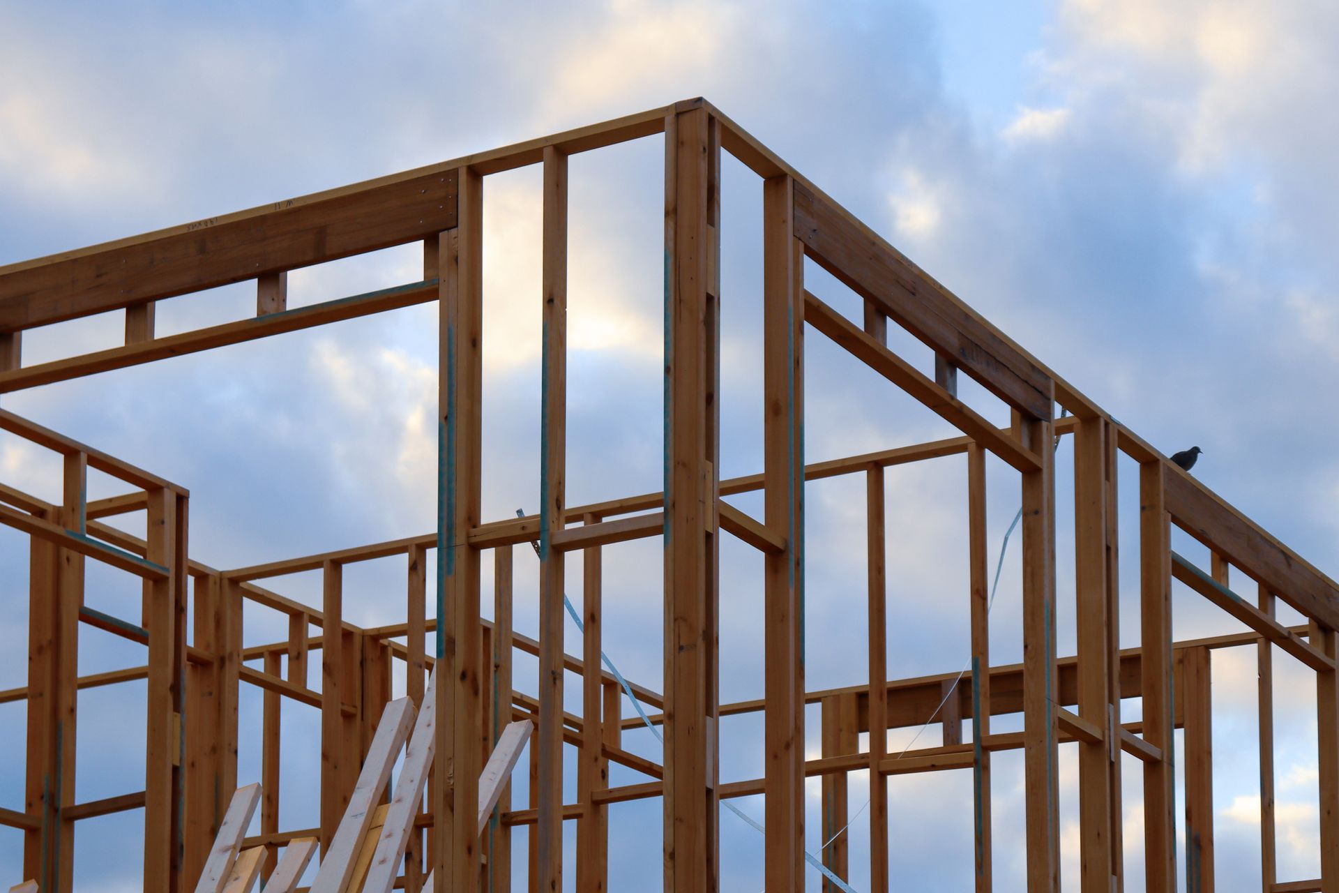 Timber framing on a home addition under construction